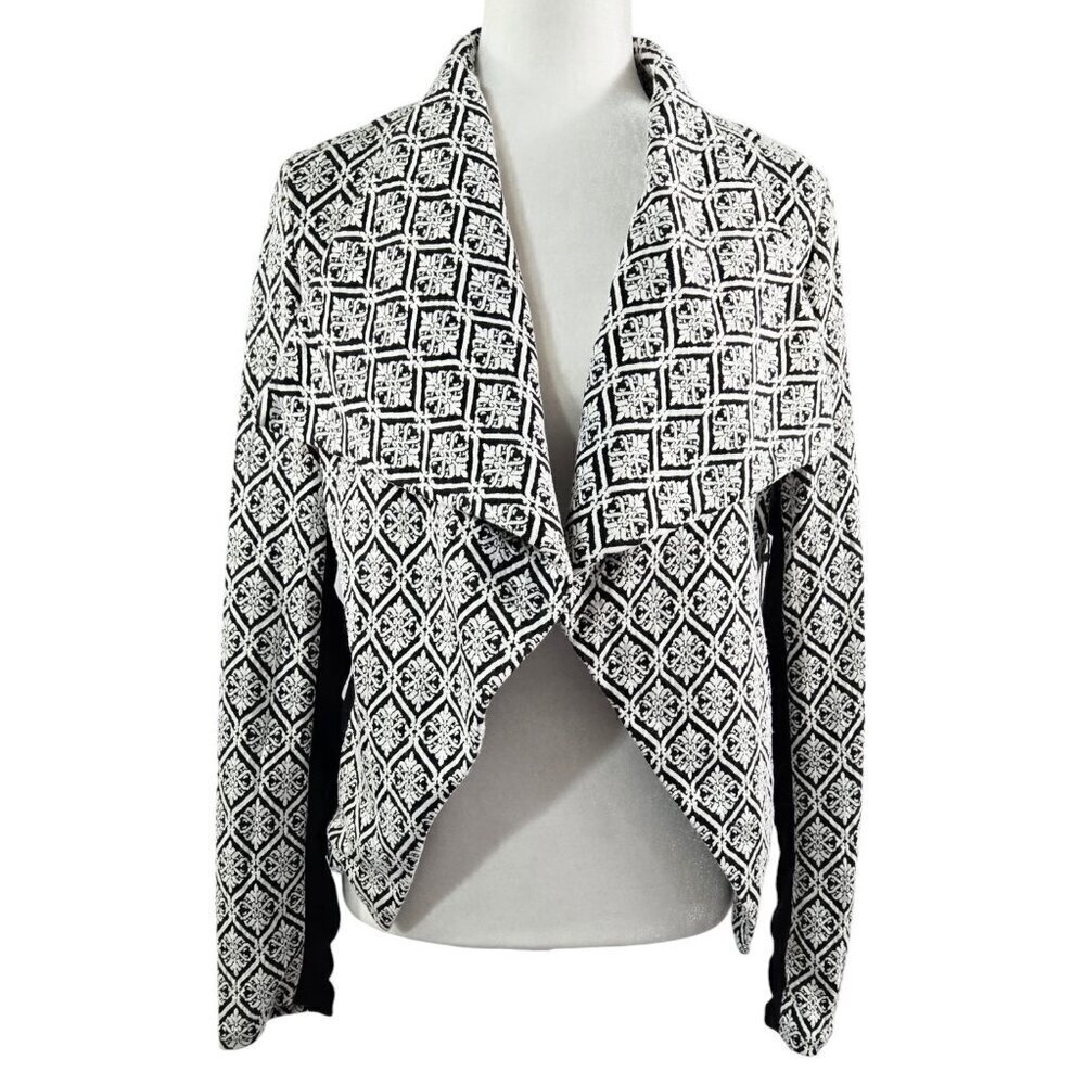 41 Hawthorn NWT Catania Black White Abstract Diamond Open Front Knit Jacket